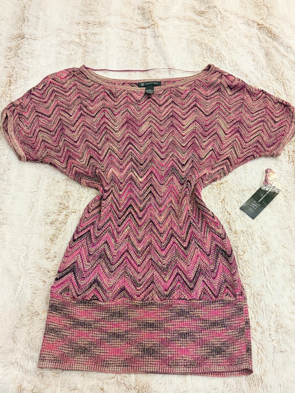 ✨ Vintage Y2K INC Metallic Mini Dress Tunic Top Deadstock NWT Going Out Euro